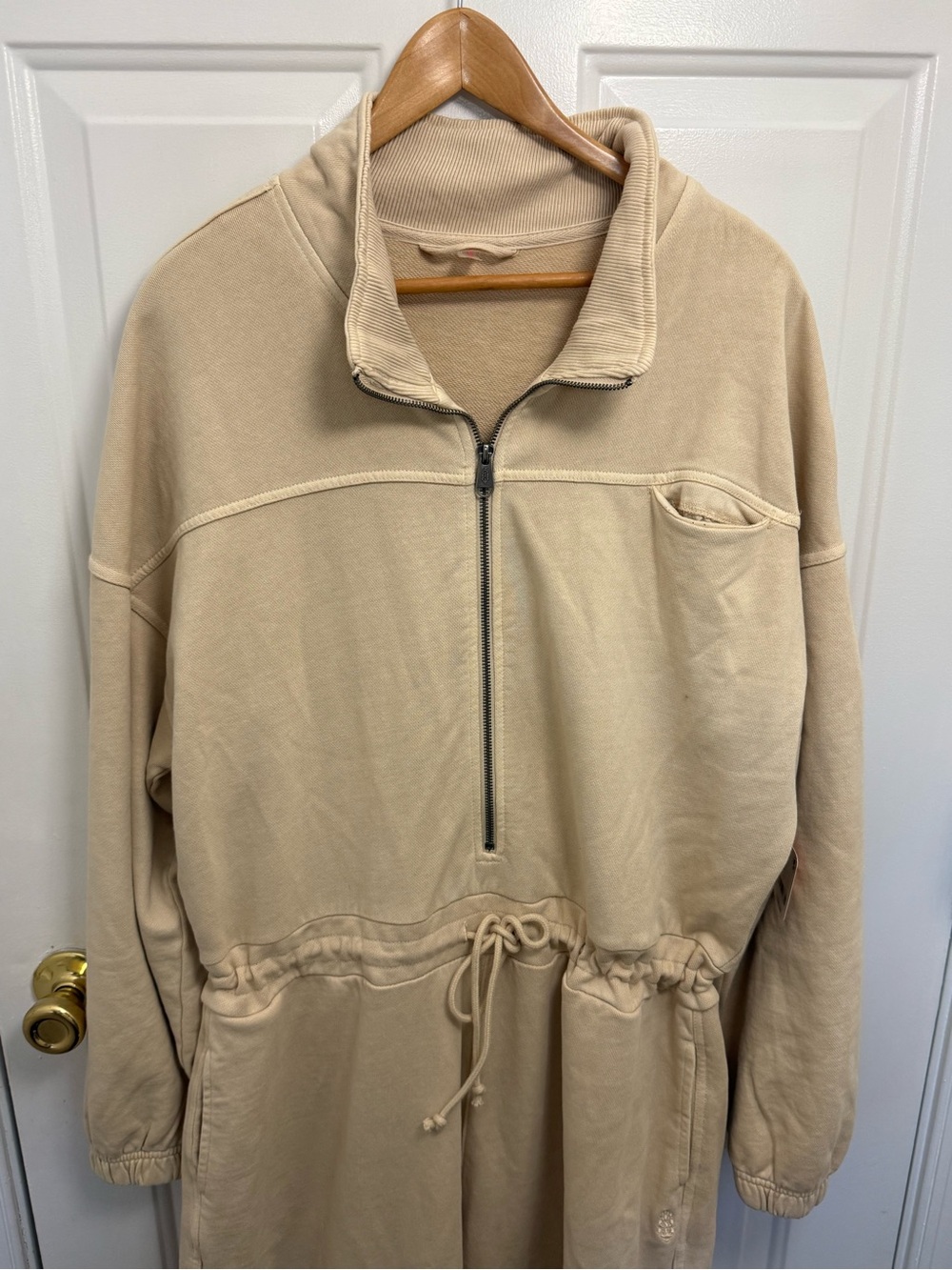Free People Movement Brightside One Piece Jumpsuit Zip Tie Pockets Ivory L NWT - Picture 3 of 14